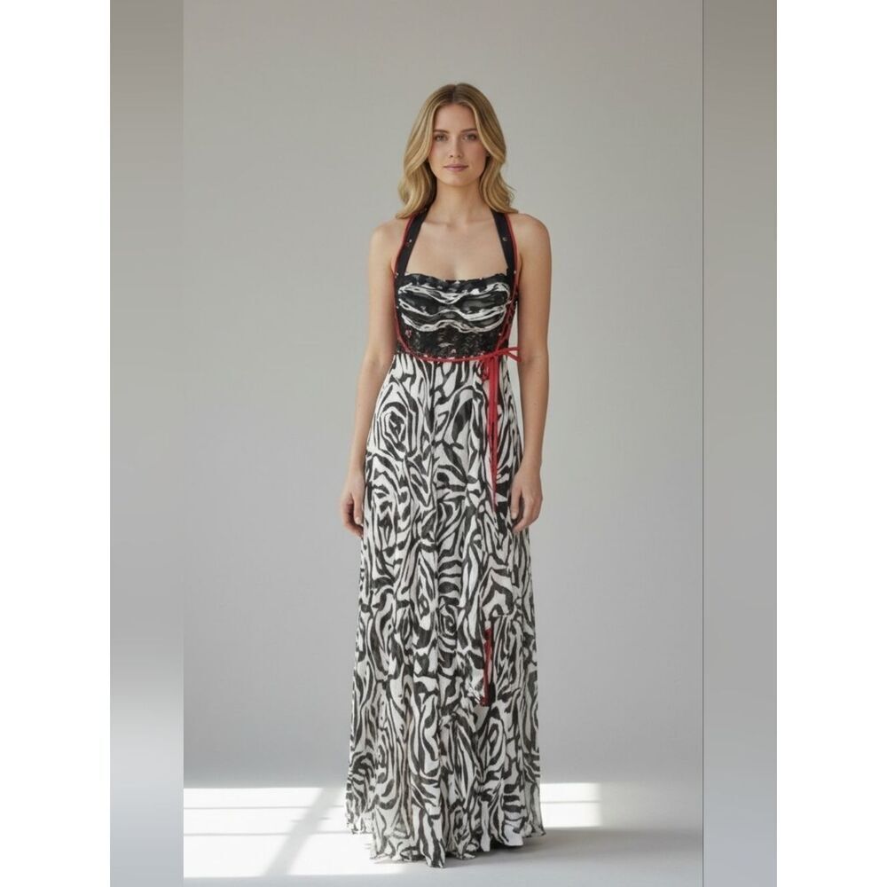 Vintage Y2K 90's Alberto Makali Silk Floor Length Halter Dress Maxi